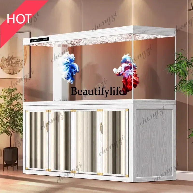 New Chinese fish tank living room large arowana tank household ultra-white glass aquarium smart