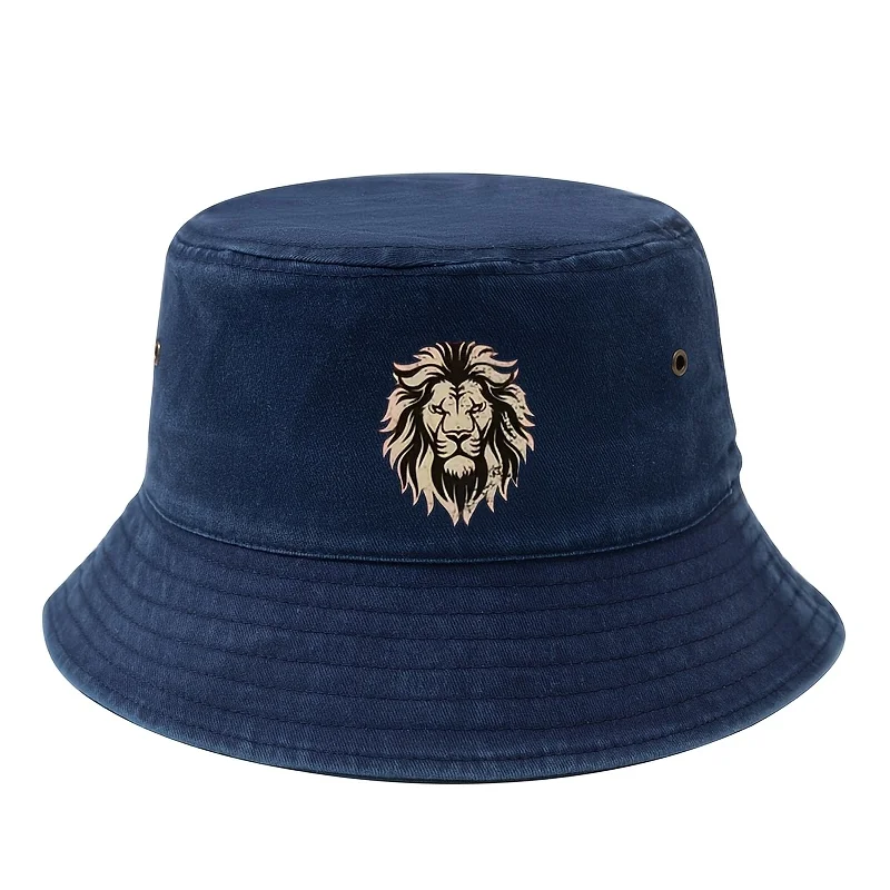 A Unisex Fashionable And Versatile Printed Two-Tone Lion Head Bucket Hat, Lightweight Outdoor Bucket Hat, Trucker Fisherman Hat,
