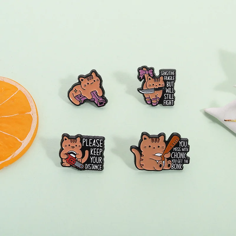 Creative Cartoon Funny Kitten Pin Black and White English Alphabet Metal Badge for Clothing Backpack Accessories Pins For Backpa