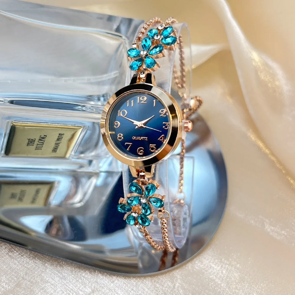 Модные часы с цветком и стразами, регулируемый ремешок, простые наручные часы, браслет, кварцевые часы, подарки