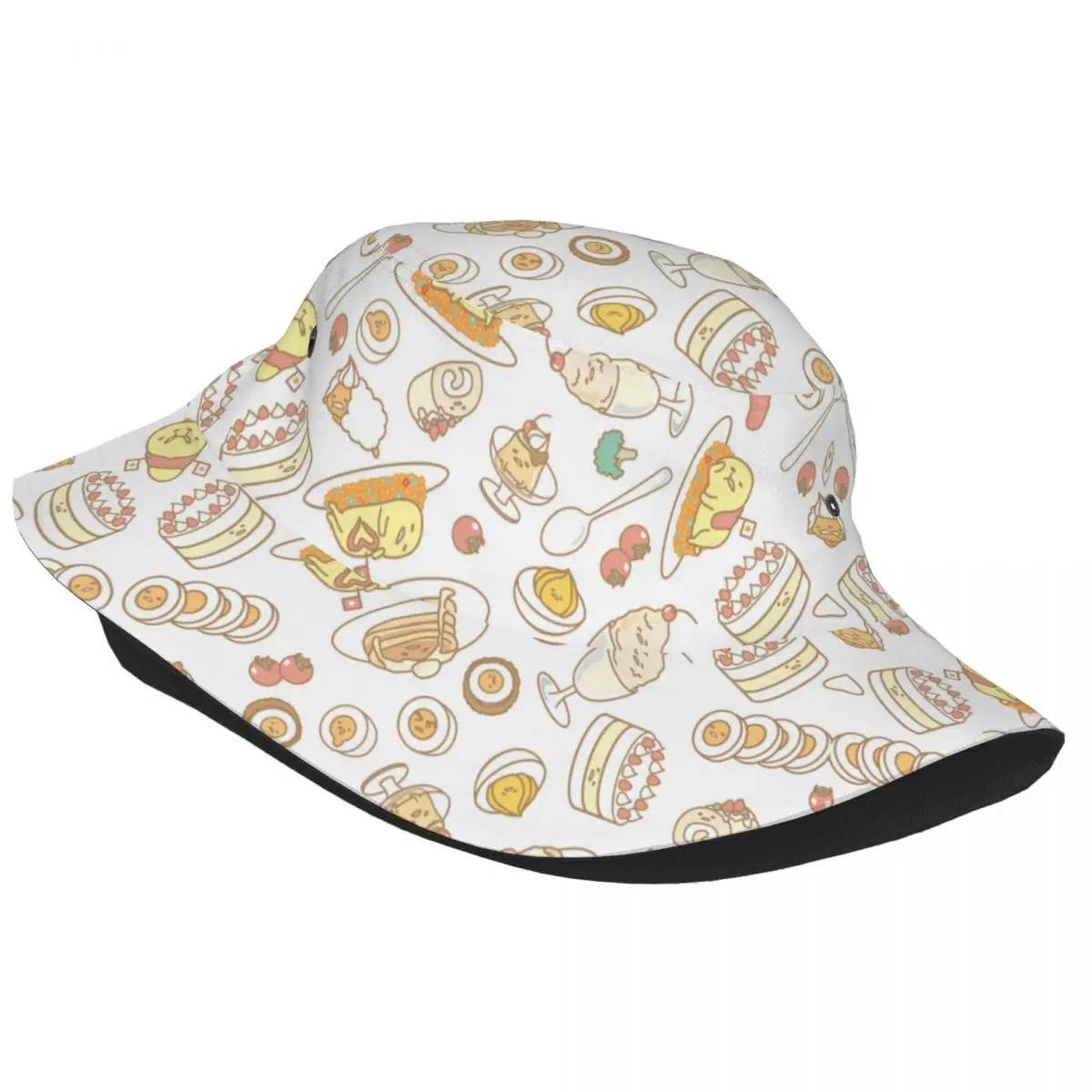 Vacation Headwear Sanrio Gudetama Merch Bucket Hat Stylish Girls Sun Caps