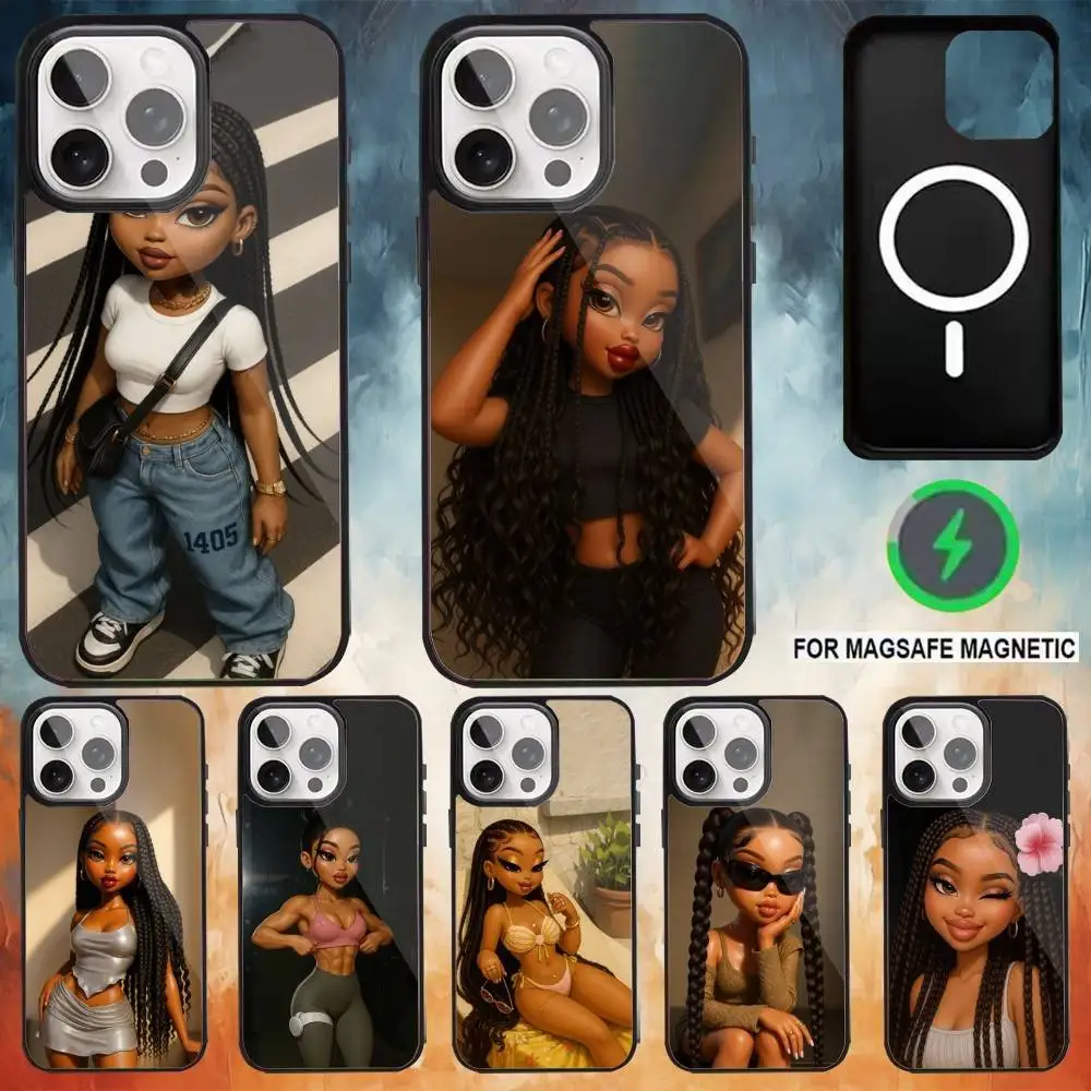 

Модный чехол для телефона Black Girl для iPhone 17,16,15,14,13,12,11 Plus, Pro Max с магнитной беспроводной зарядкой Magsafe