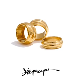Yhpup 18K Gold Color PVD Plated Metal Round Wide Minimalist Ring Smooth Stainless Steel Personalized Finger Jewelry Gift