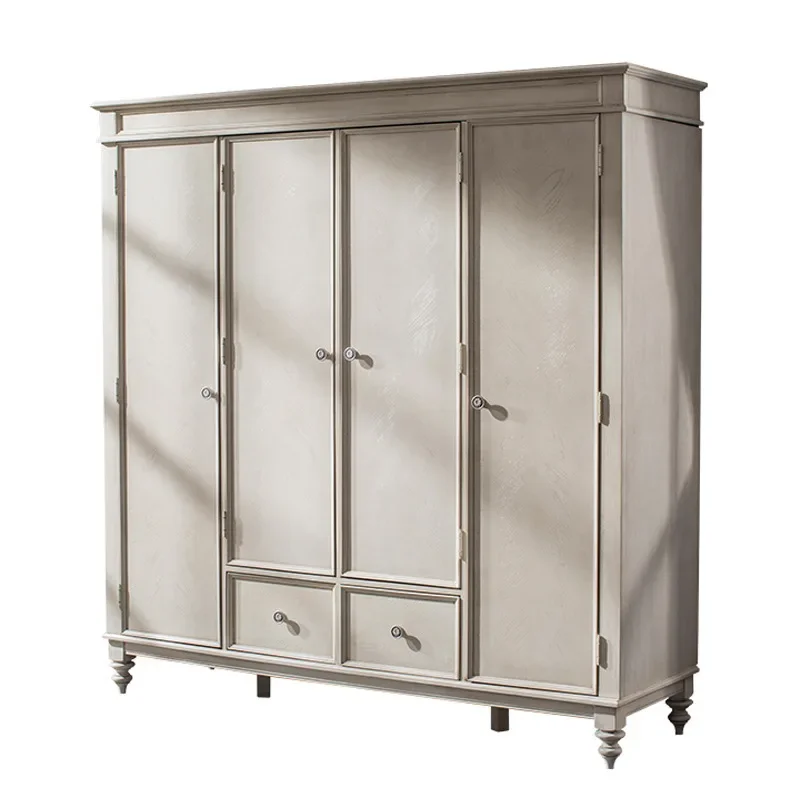 

American country French retro solid wood wardrobe, European double door wardrobe, British hand-carved storage