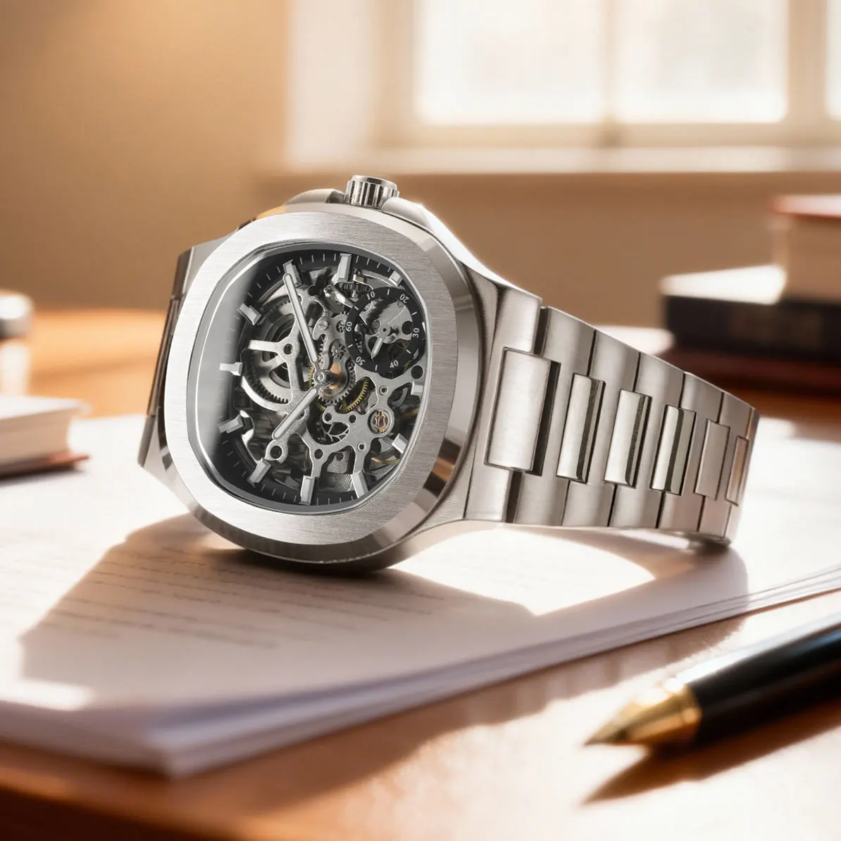 FORSINING Original Factory aaa Luxury Man Watch Stainless Steel Skeleton Mechanical Automatic Movement Clock Waterproof Luminous