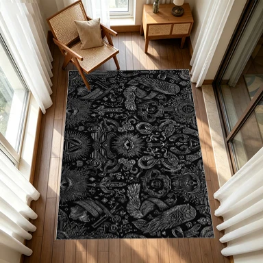 Gothic Mysterious Totem Carpet Black Square Carpet Non-Slip Floor Carpet Suitable for Home Living Room Bedroom Decoration