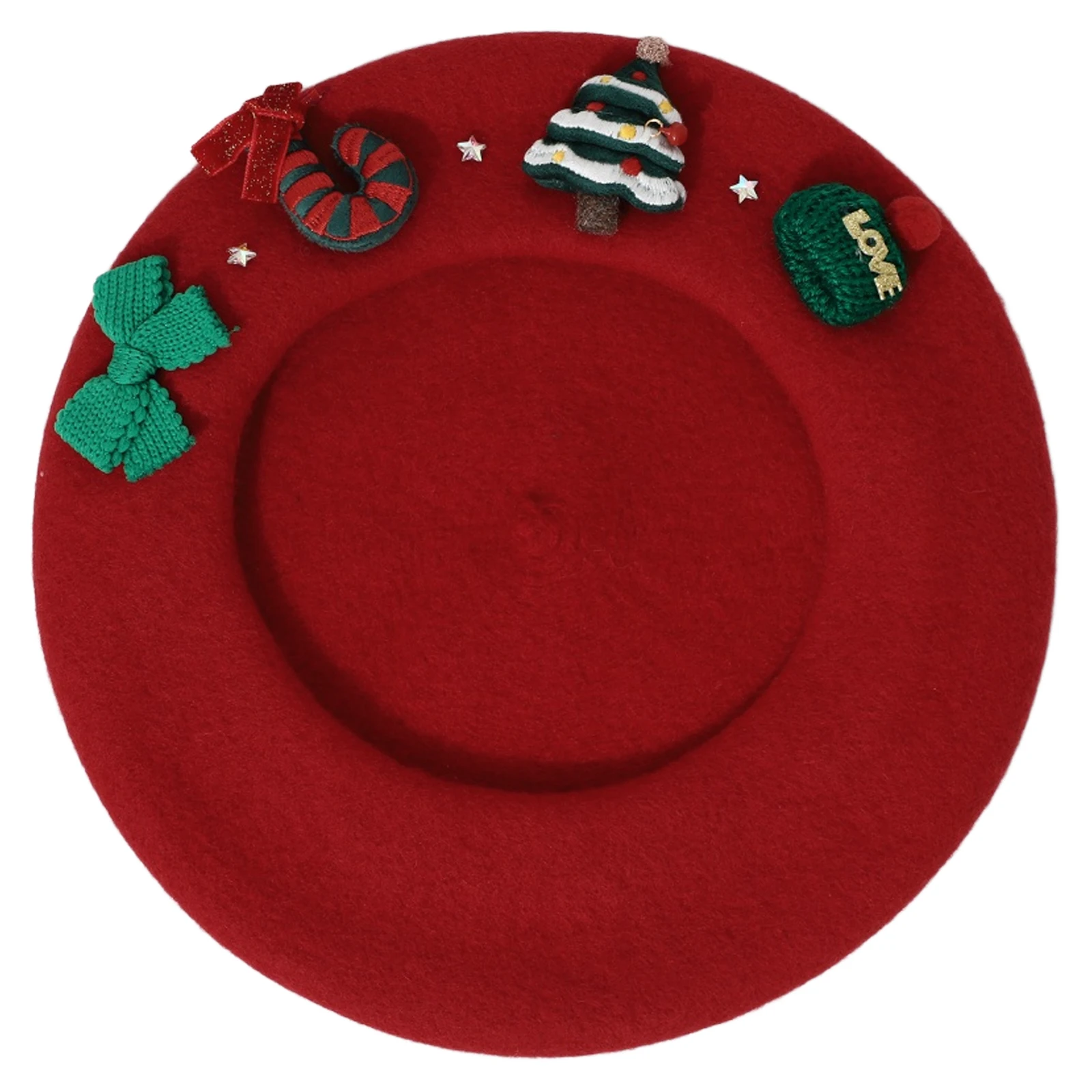 Gorro de boina de lana navideña, gorro de boina francesa, gorro con lazo de Papá Noel para árbol de Navidad, accesorios de disfraz para fiesta de vacaciones