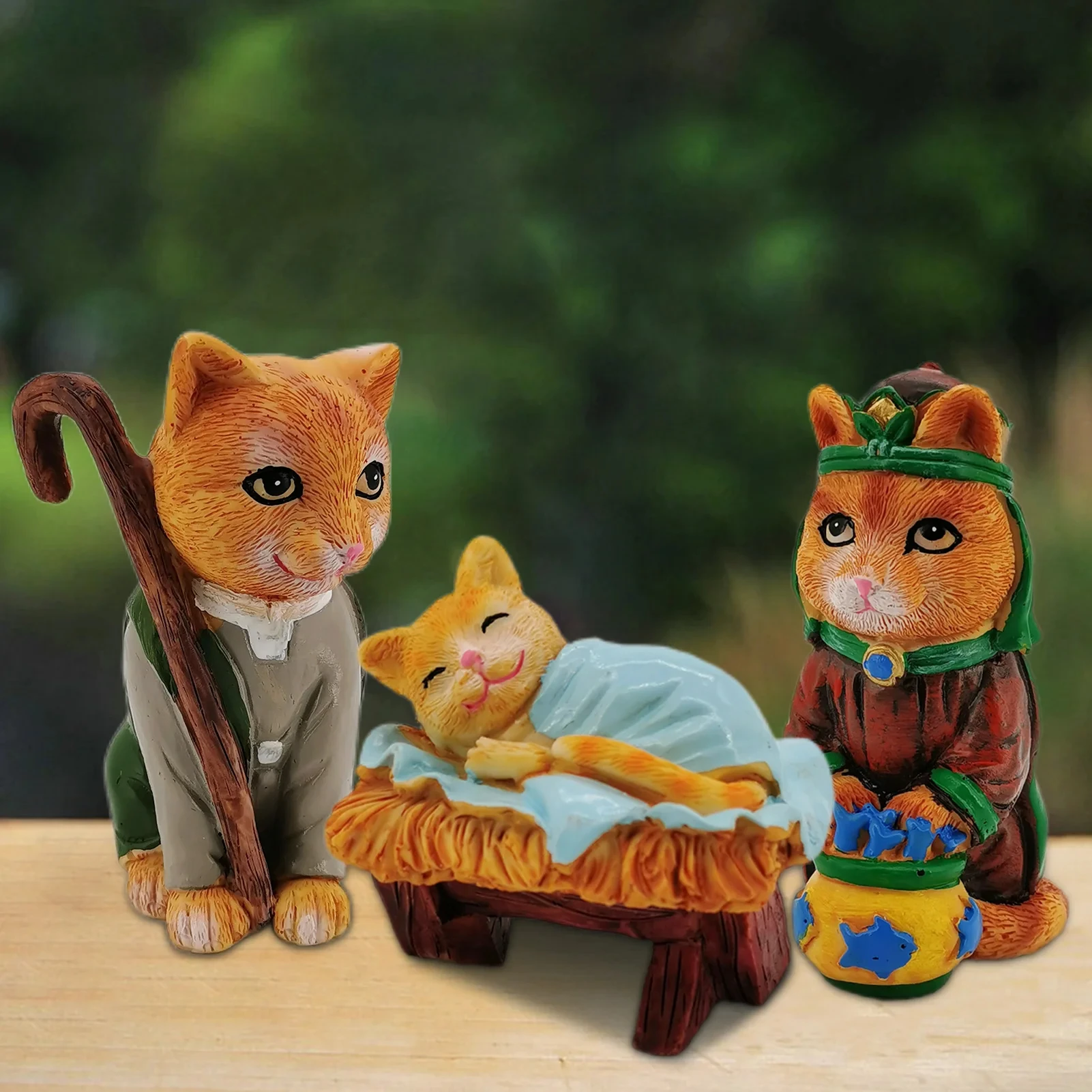 Nativity Royal Cats Christmas Decoration Resin Crafts Animal Cat Nativity Scene Ornament Collection Birth Of Jesus Home Decor