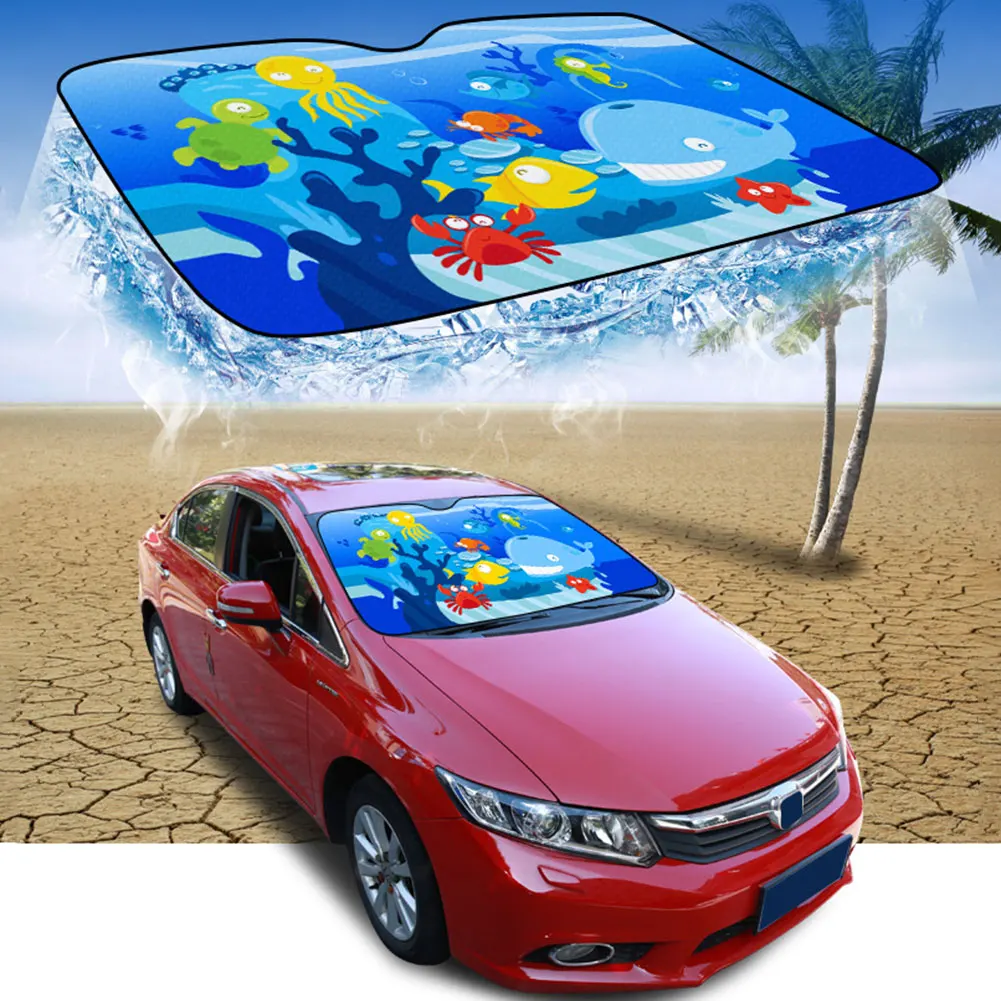 130x70cm Car Windshield Sun Shade Cartoon Sun Visor Front Windscreen Visor UV Block Solar Protection Suction Cup Film Cover