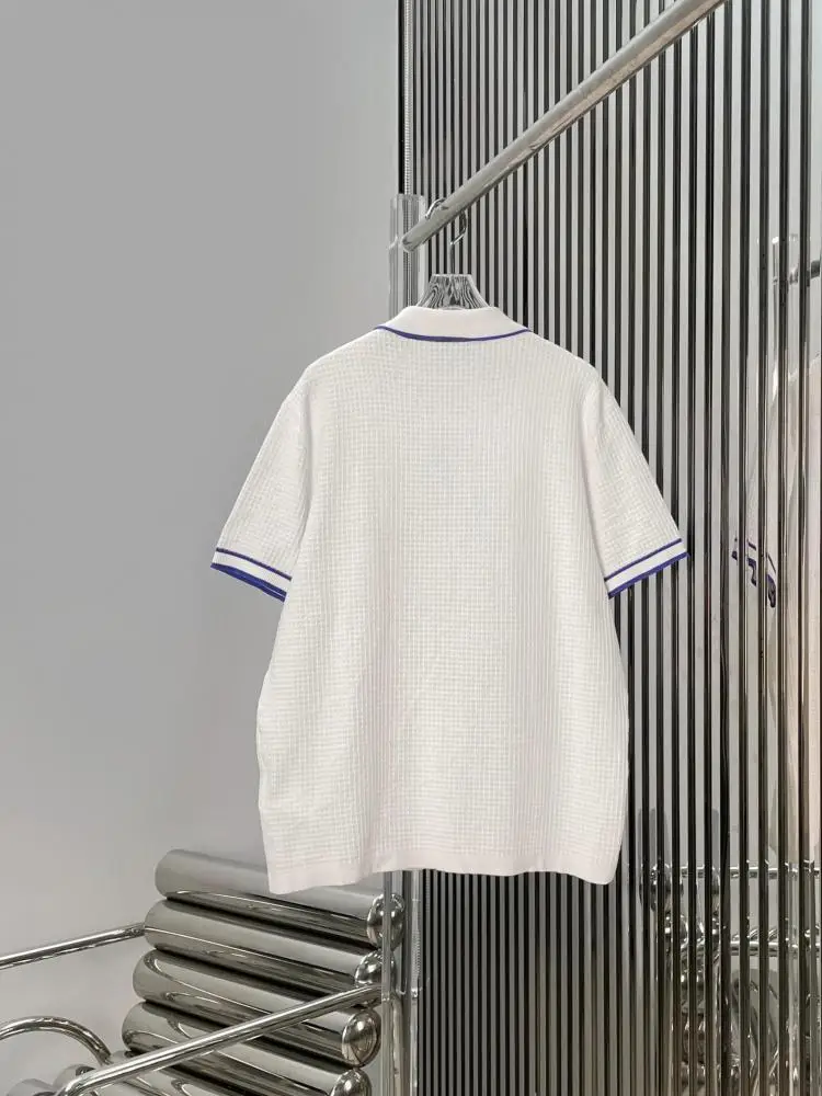 New Pocket Embroidered Color-matching Waffled Lasher Short-sleeved Knit Top Age-reducing
