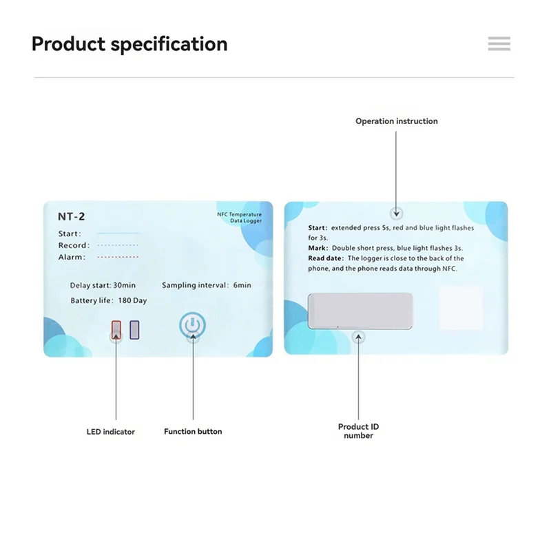BNVN-NFC مسجل بيانات لاسلكي 180 يومًا مسجل بيانات مؤشر LCD 500,000 مجموعة للمواد الكيميائية NFC