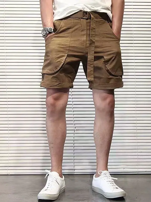 

Мужские летние шорты-карго из чистого хлопка в американском стиле, повседневные, с большими карманами, модные, брендовые, средней длины
