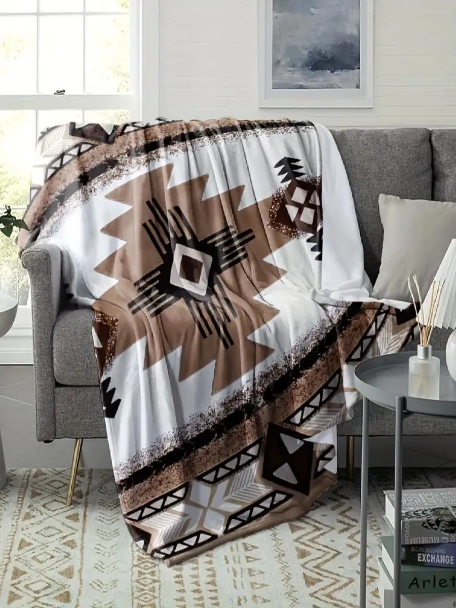 AztecInspired Geometric Flannel Throw Blanket Bohemian Style Sofa Blanket for Home Decor Camping Gift for Family Cozy Warmth