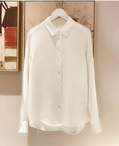 

Code printed shirt thickened 40mm silk shirt white commuter silk shirt women