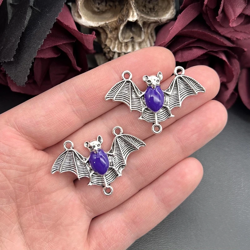 4pcs 43*28mm Halloween Bat Enamel Charms Bat Connectors Charms Pendants Designer Charms Fit Jewelry Making DIY Jewelry Findings