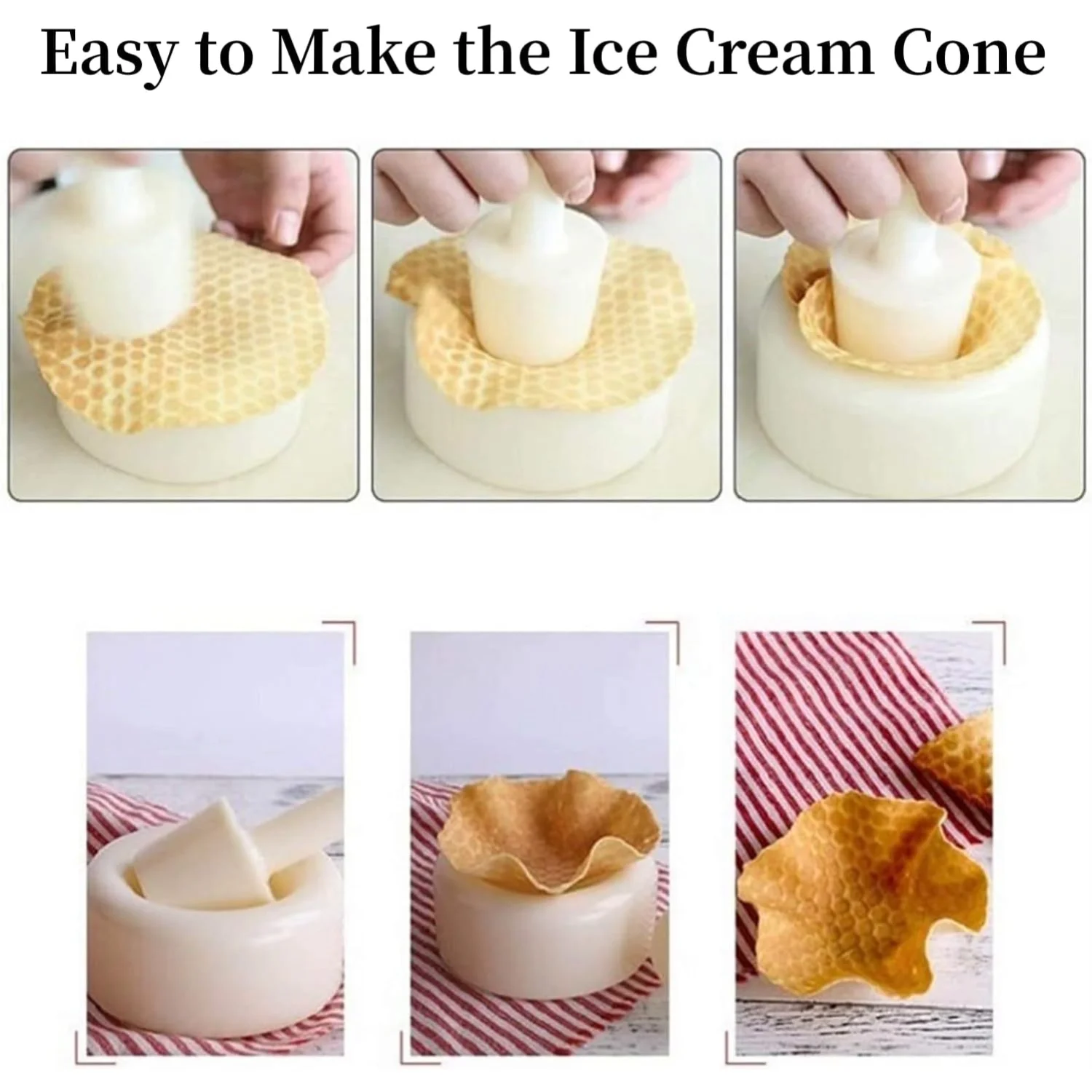 Crispy Waffle  Kit, Plastic Ice Cream Maker  Roller Forming Tool  Roller Egg Roll DIY Mold Waffle  Mold Kit for Kitchen