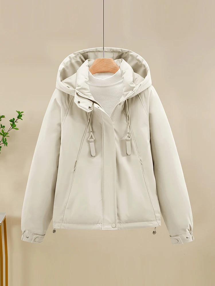 Chaqueta acolchada con capucha para mujer, abrigos informales de estilo coreano con bolsillos y cremallera, ropa acolchada de algodón gruesa y cálida de manga larga para invierno