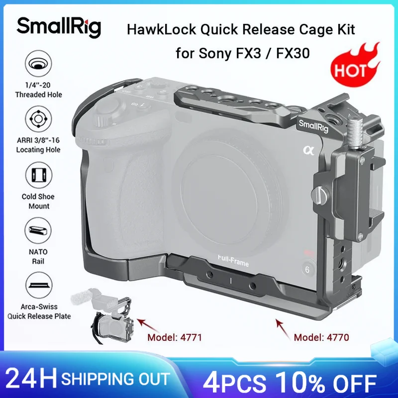 SmallRig FX30 Cage HawkLock Quick Release Advanced Cage Kit for Sony FX3 / FX30, With HDMI Cable Clamp Cold Shoe NATO Rail -4770