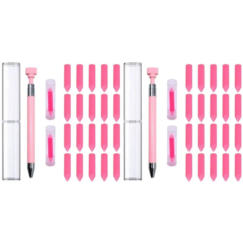 

【NOW SAVE】68 Pcs Diamond Painting Pens Kit, 4 Pcs Refillable Wax Pen With 64 Pcs Wax, Rotating Glue Point Drill Pen(Pink)