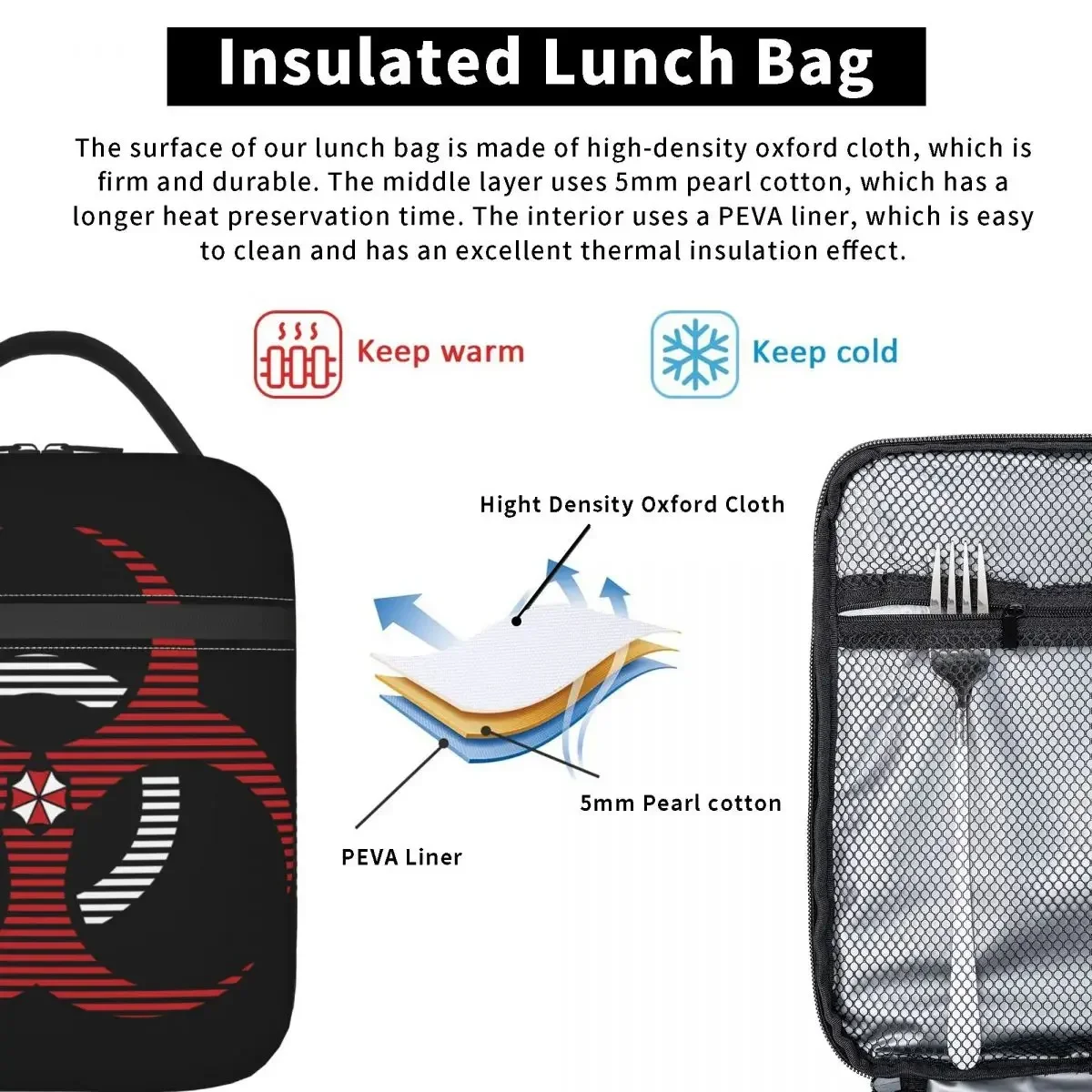 Game R-Resident E-Evil U-Umbrella Lunch Bag Retro Lunch Box Travel Portable Tote Food Bags For Girls Waterproof  Cooler Bag