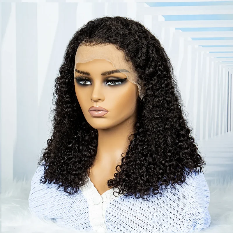 Perruque Bob courte brésilienne Remy 13x4 vague d'eau profonde bouclés Transparent dentelle avant perruques de cheveux humains 4X4 fermeture frontale perruque pour les femmes