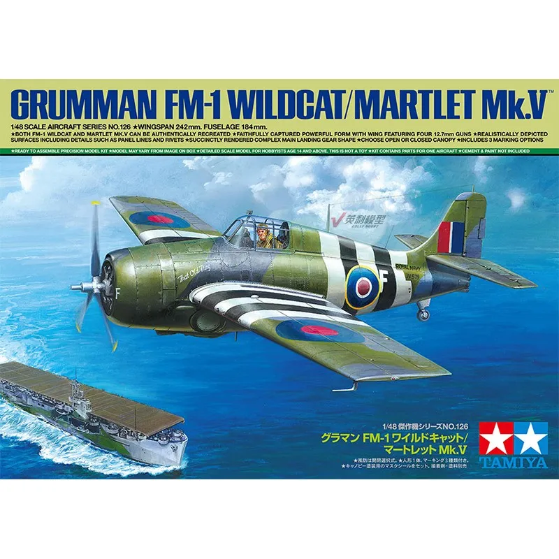 Tamiya 61126 Plastic Model Airplane 1/48 GRUMMAN FM-1 WILDCAT/MARTLET Mk.V Fighter Model Kit for Modeler Hobby Collection DIY