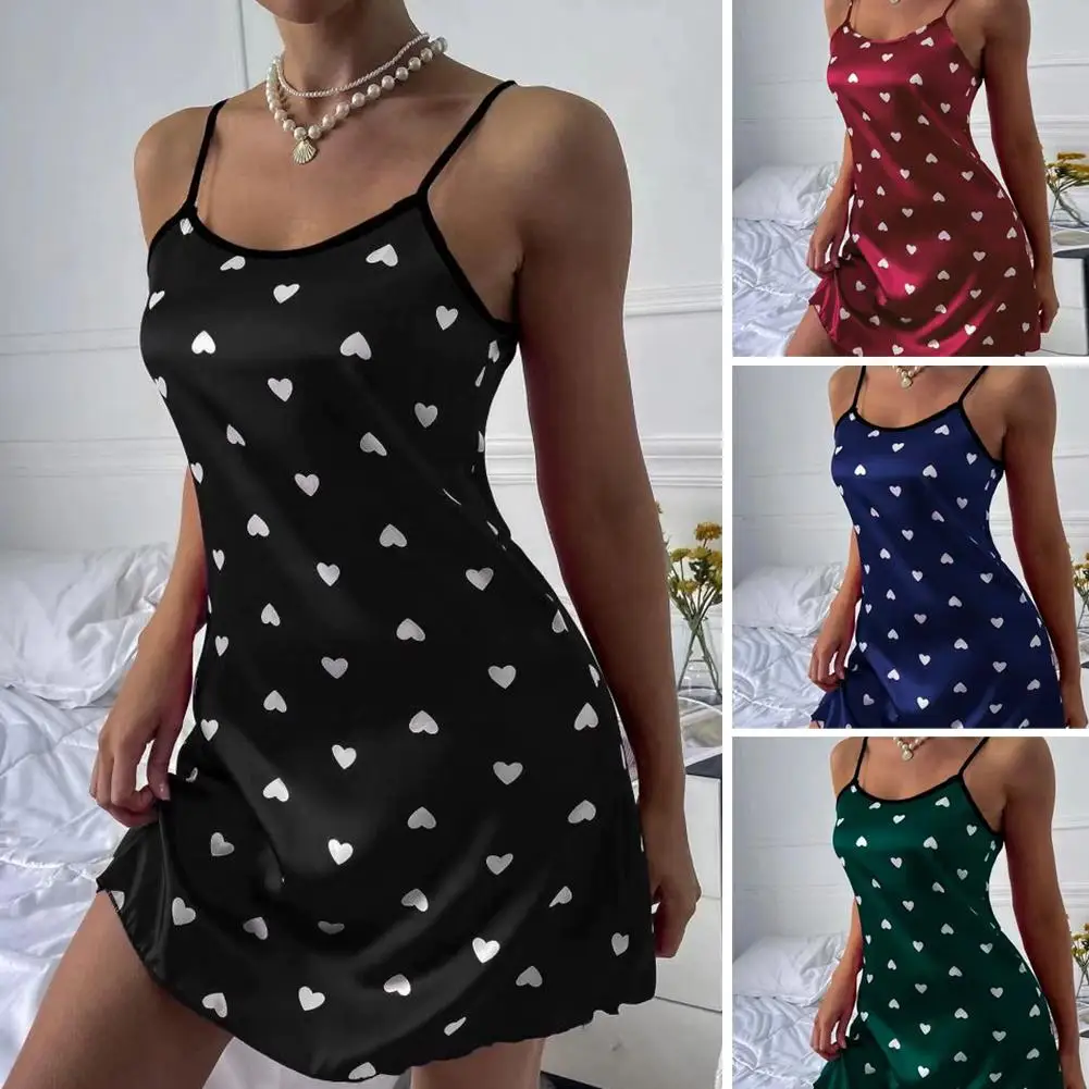 Women's Floral Print Sleep Dress Sexy Lace Sleeveless Nightgown Casual Soft Breathe Sleepwear Female Loungewear ﻿