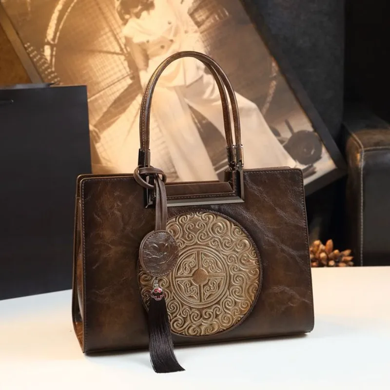 

Retro Relief Tote Bag New Leather Fashion Embossed Hand Carry Shoulder Crossbody Bags for Women Sac À Main Femme