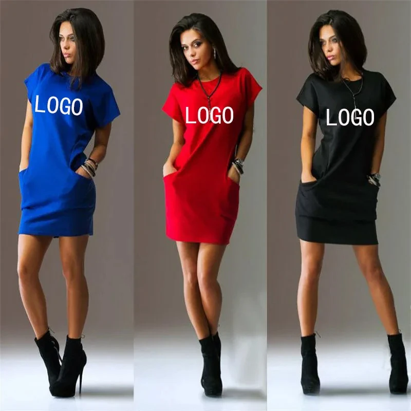 

Custom Logo Summer Women's Short Dress Short Sleeve Fashion Causal Female Clothing DIY Your Text Mid-length Ladies Dress 2XL