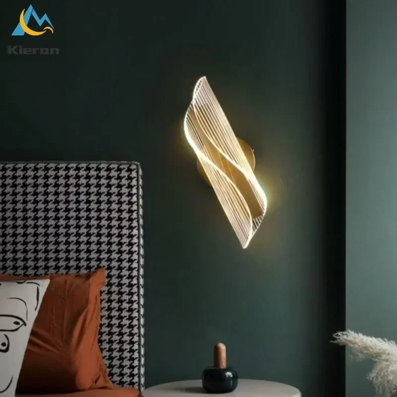 Modern Thin Waist LED Wall Lamp Bedroom Study Restaurant Hotel Bedside Streamer Wall Lamps Living Room Decor Scroll Wall Lights