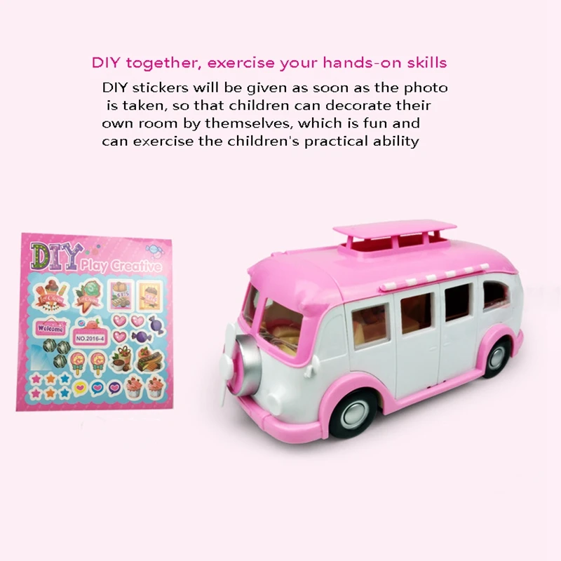 B49B-Camper Car Kids Picnic Gelato RV Set Casa fai da te Convertibile Auto da picnic Sedia per bambini Adesivi Vestito