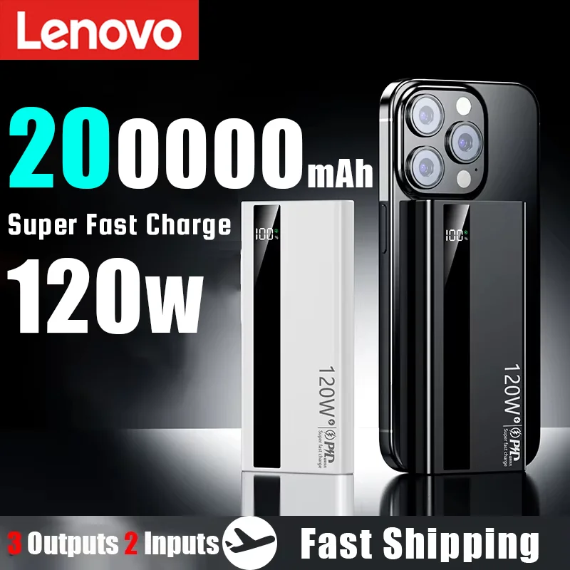 Xiaomi 200000 mAh Power Bank 120W Super szybkie ładowanie baterii Cyfrowy wyświetlacz o dużej pojemności Power Bank dla Iphone Samsung Huawei