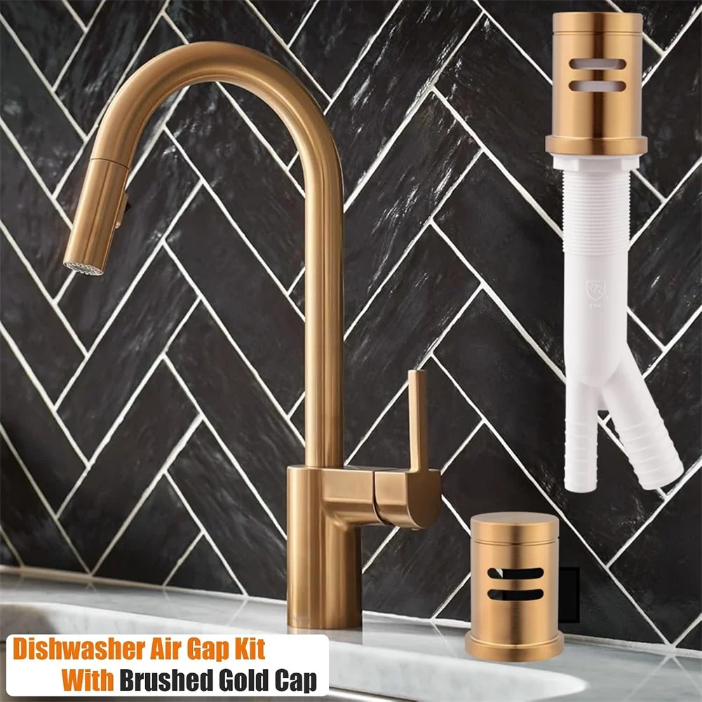 Solid Brass Air Gap Cover Kit for Dishwasher with Brushed for Gold Finish Compatible with Standard Air Gap Installations