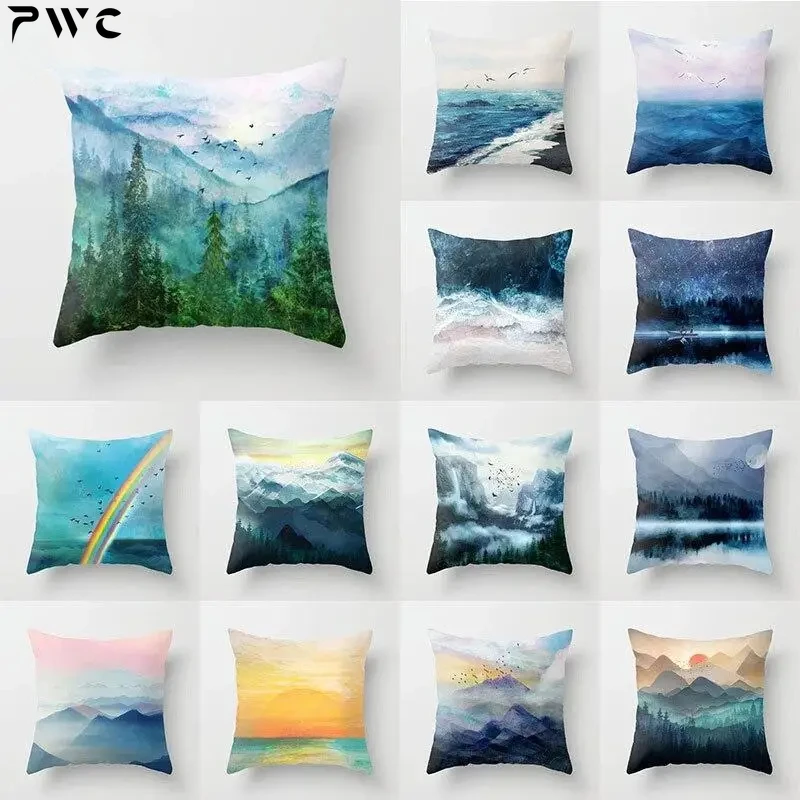 

Abstract Pillow Case Watercolor Blue Pillowslip Ocean Mountain Throw Pillows Cover Decorative Cushion Cover Home Supply