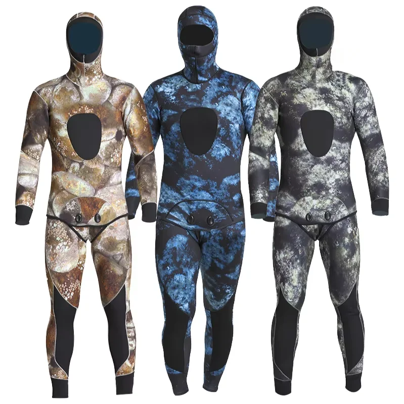 Men 3/5mm Spearfishing Premium Camouflage Neoprene Wetsuit  Diving Suit Hoodie Snorkeling Suits