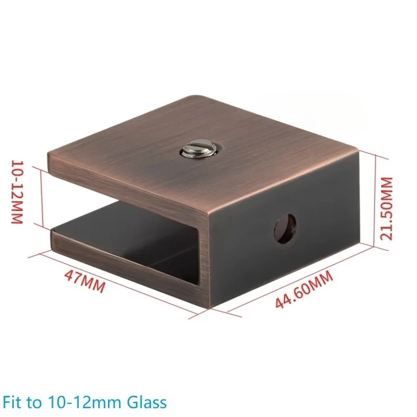 2Pcs Aluminum Alloy Wall‑Mount Floating Glass Shelf Clamp, Partition Bracket Matte Black Rose Gold Mirrored Bronze Hardware