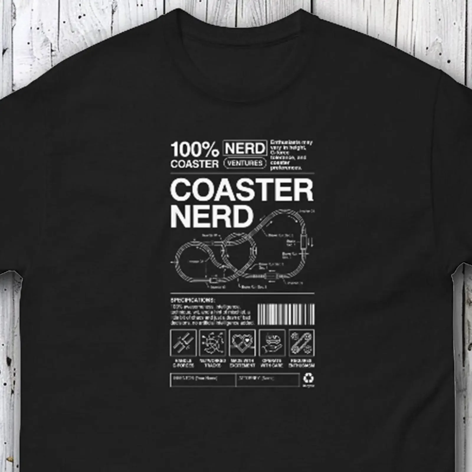 Coaster Nerd T Shirt Roller Enthusiast Theme Park Fan Micrographics Blueprint Design Thrill Ride UK vintage Washed Slightly