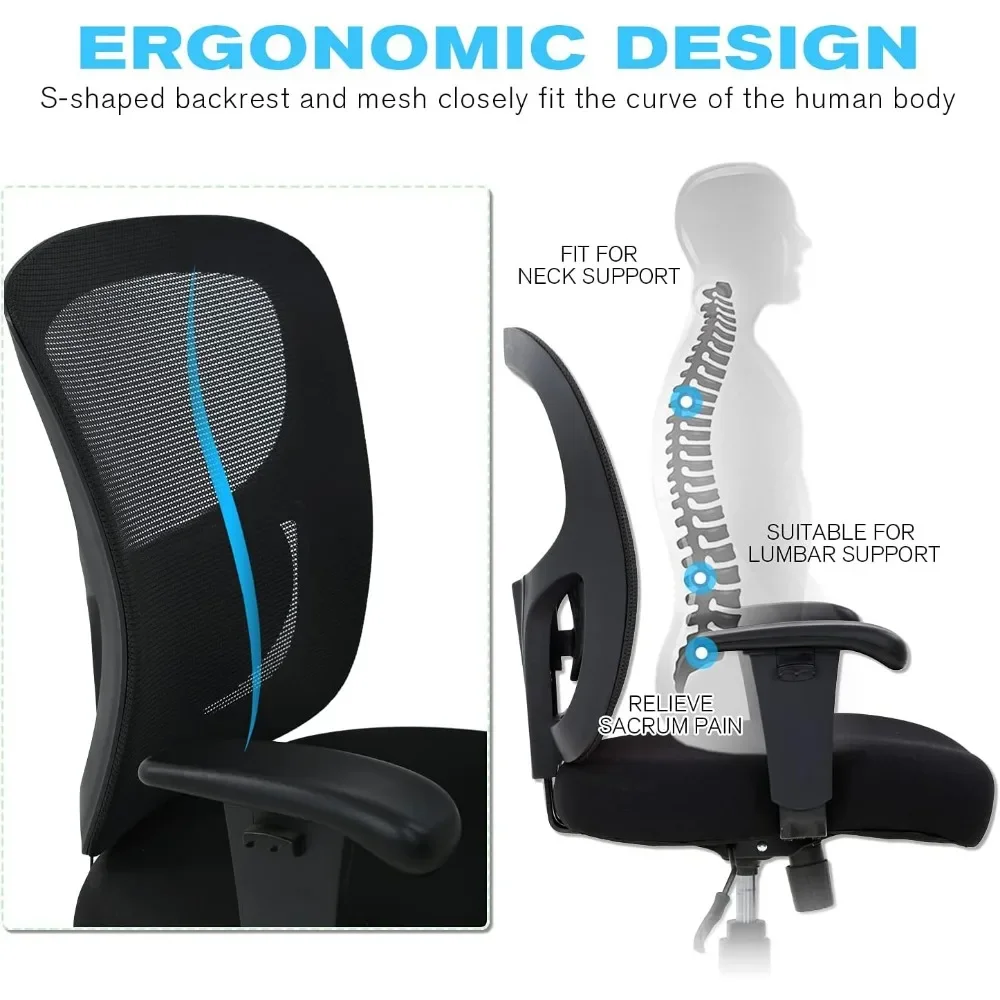 Oficina grande y alta, escritorio, silla de malla para ordenador de 400 libras para personas pesadas, silla de escritorio con ruedas ajustable en altura y ergonómica