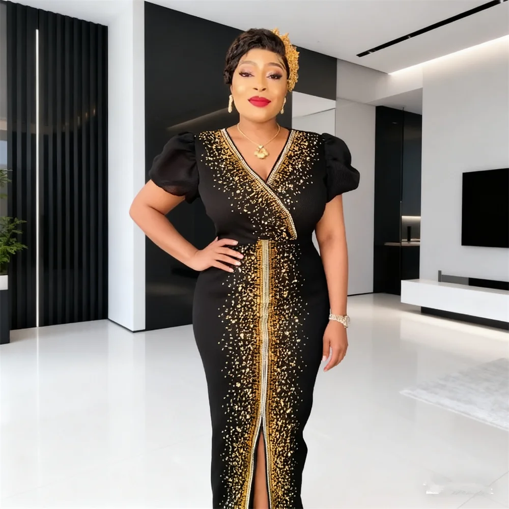 

African Dresses for Women Luxury Diamonds Evening Party Gown Kaftan Dubai Abaya Muslim Dress Ankara Dashiki Gown Robe Wedding