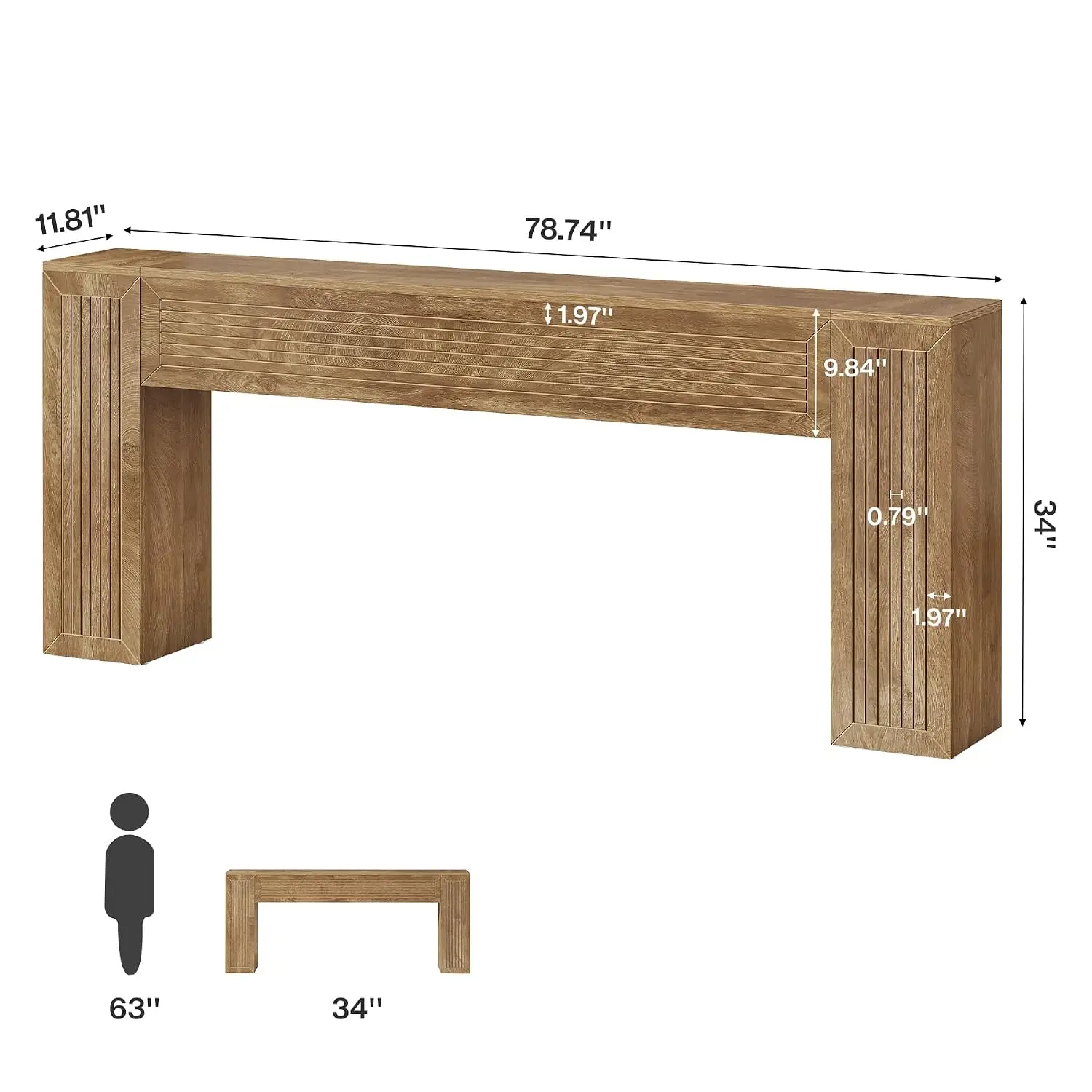 79-Inch Long Console Table Modern Farmhouse Behind Sofa Entryway Fluted Legs Living Room Hallway Brown, Customized