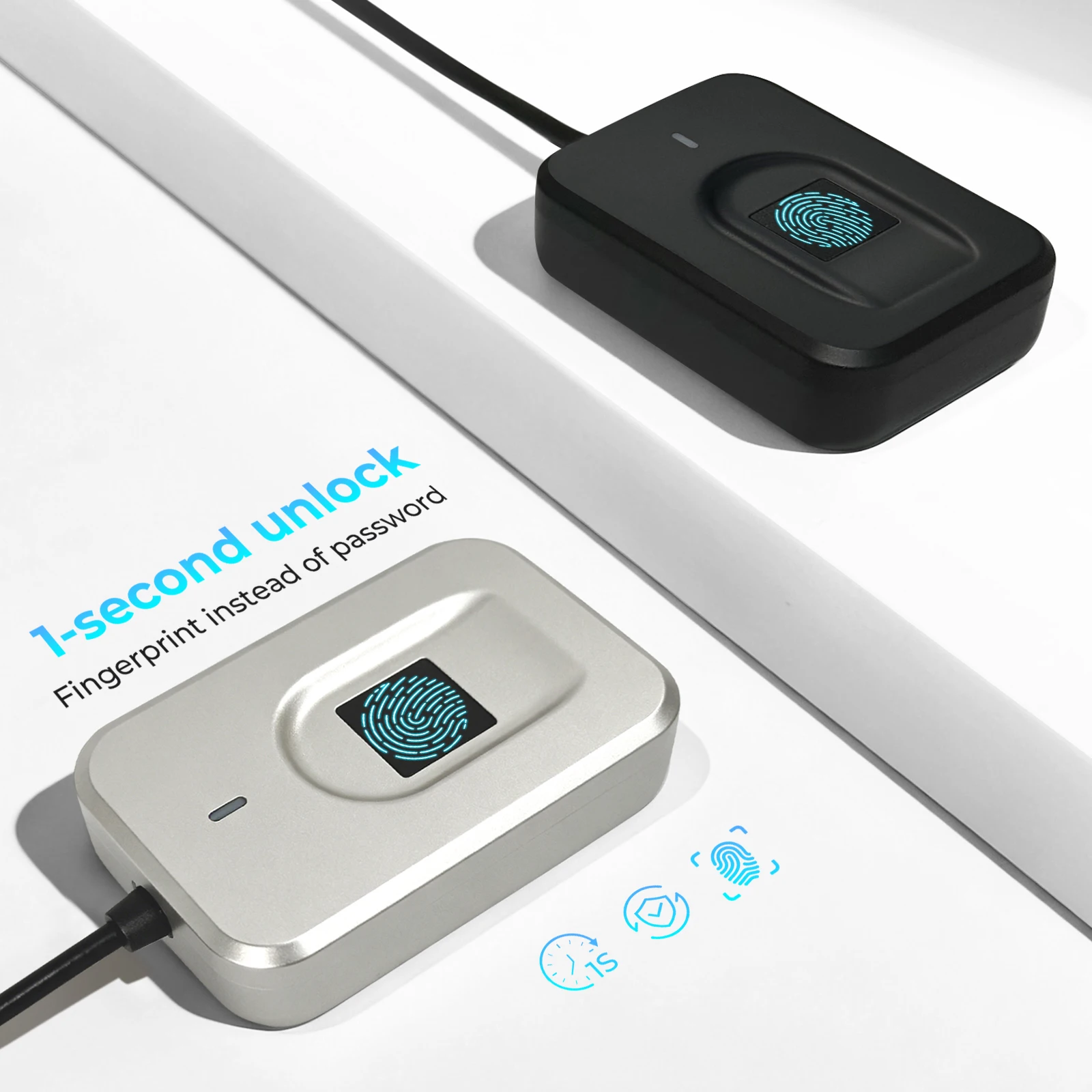 Fingerprint USB Login Key for Laptop PC, Windows Hello, Password-Free, Plug&Play, No Driver, 1.5m, Win10/11
