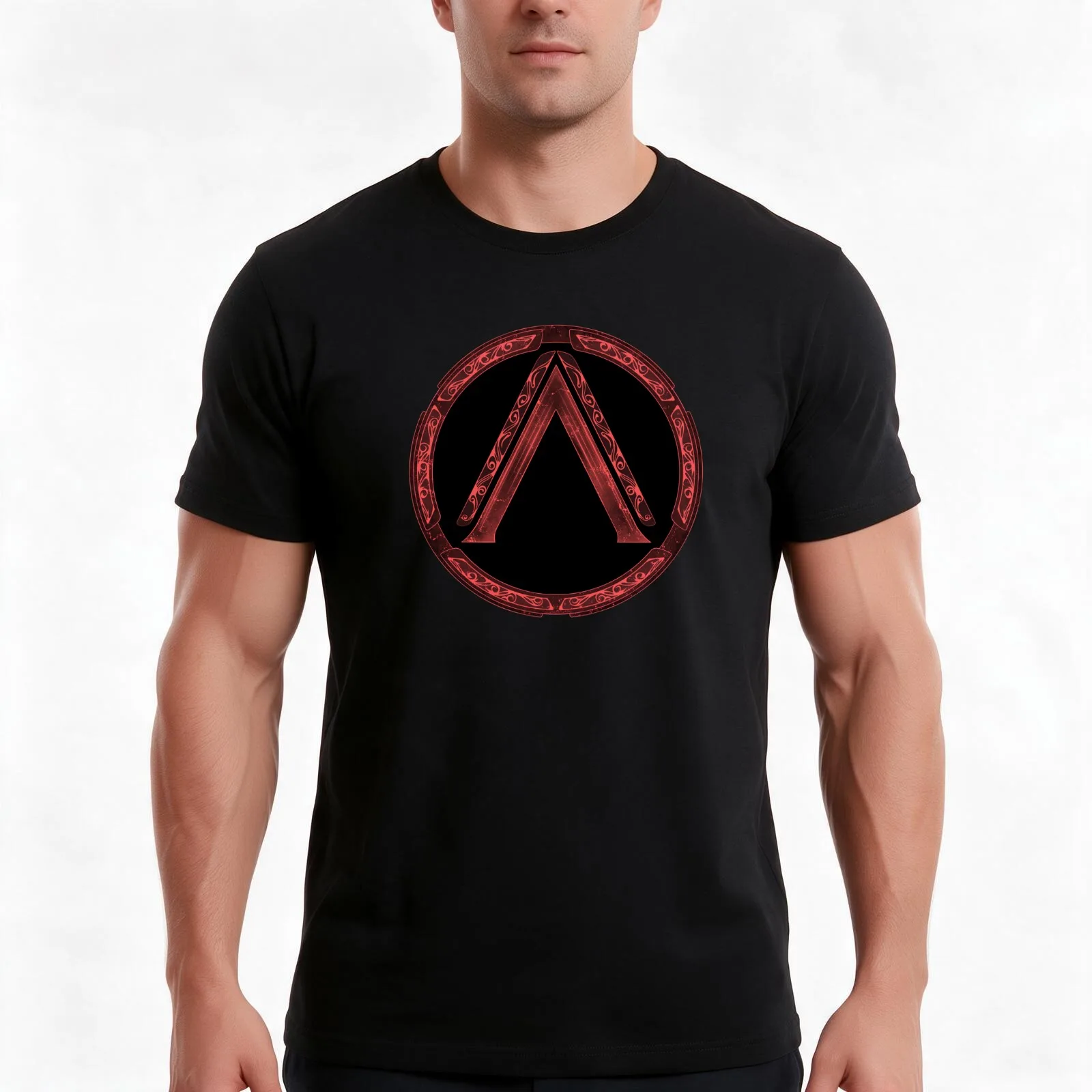 Sparta Lambda shield T-Shirt, Summer Casual Cotton Tee, Oversized Streetwear Tops, Vintage Graphic Print, Loose Fit Short Sleeve