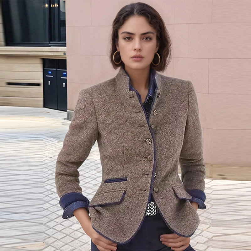 

Women Coat Full Sleeve Lapel Female Jacket Elegant Autumn Winter Casual Button Front Pocket Lady Oversize Top