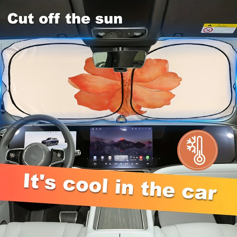 

Summer car heat insulation sun visor, printed flower pattern, a must-have interior decoration accessory for ladies and girls