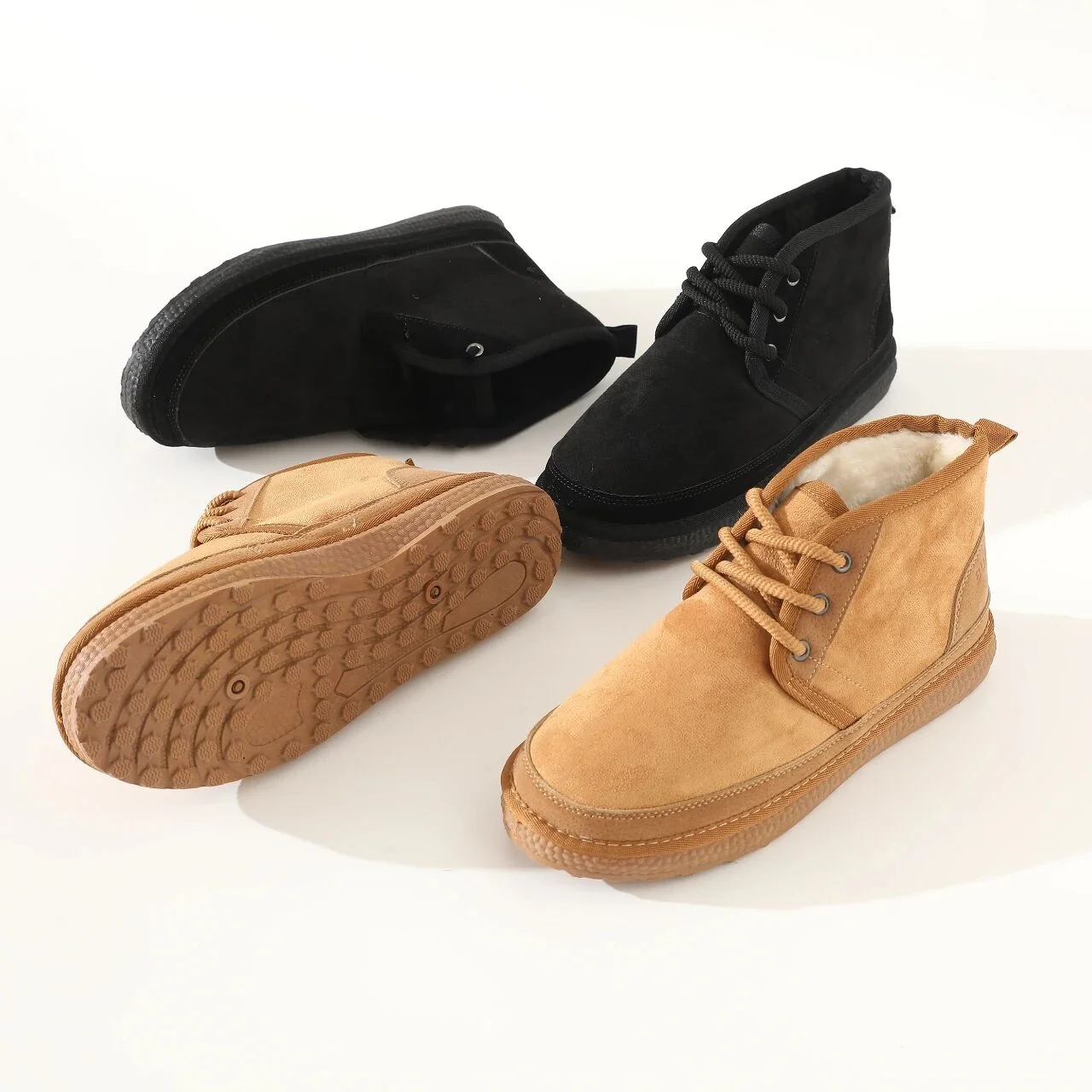 Men's Winter Thickened Fleece Lined Snow Boots Leather Fur Integrated Anti-slip Workwear Short Boot Casual Style Youth Footwear