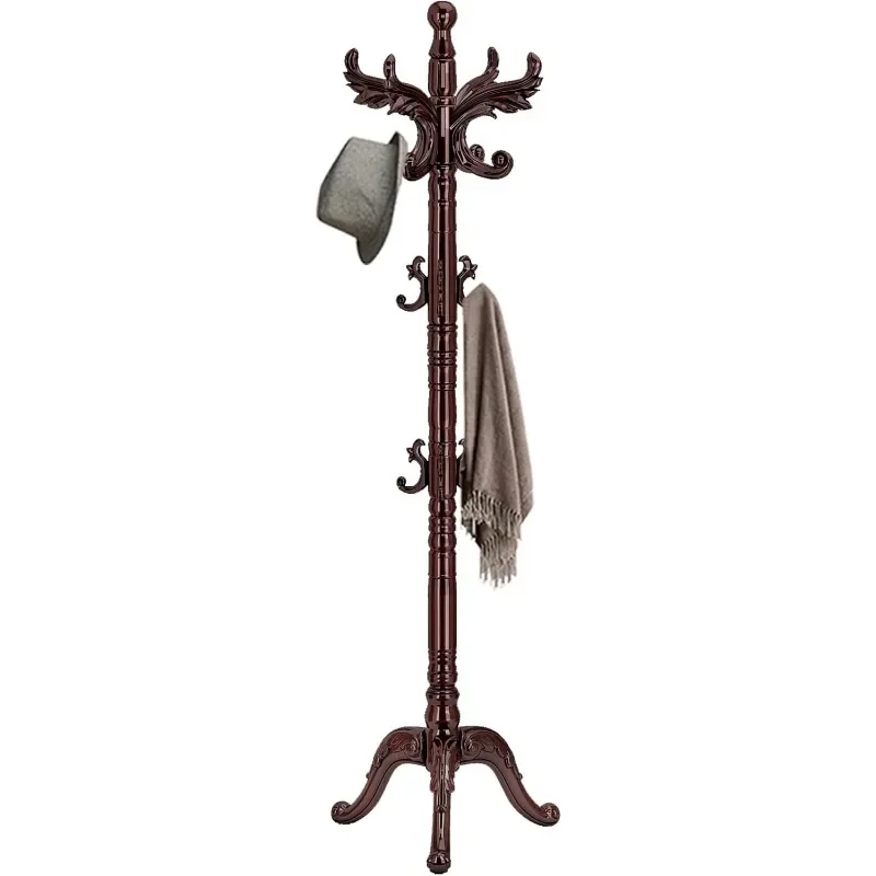 

Wooden Coat Rack Stand Sturdy Triangle Base, Natural Birch Wood Coat Racks Freestanding, Solid Coat Tree Stand with 14 Hooks
