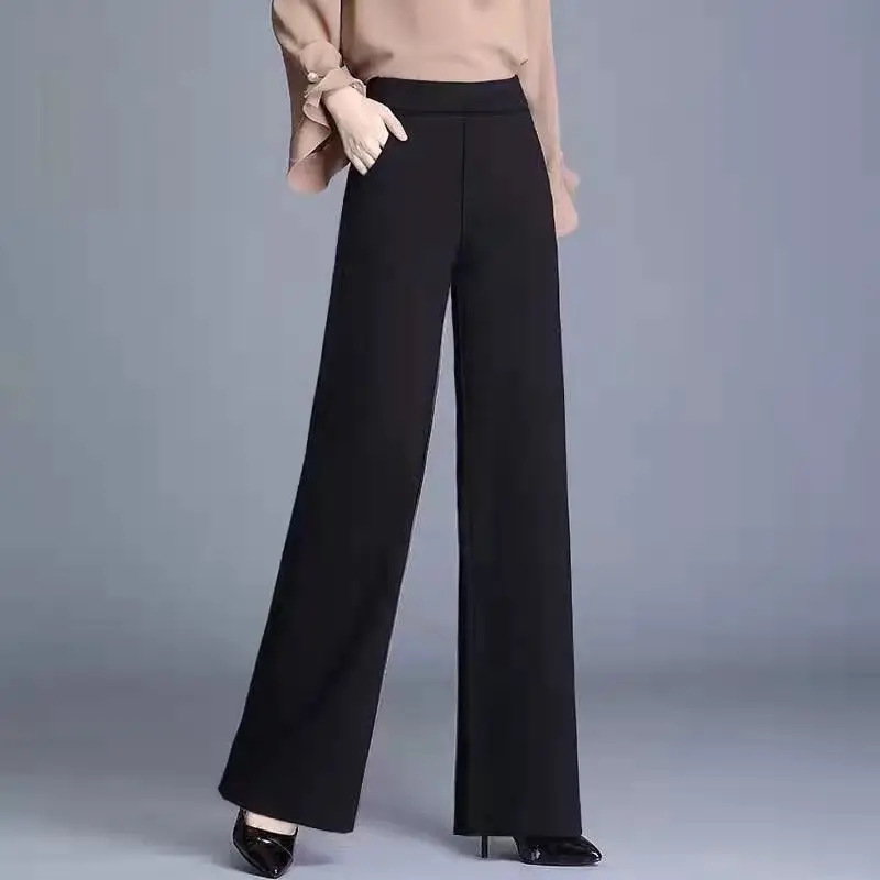 2023 New Spring and Autumn Korean Edition Fashion Commuting Simple High Waist Pocket Loose Casual Dropped Women\'s Wide Leg Pants