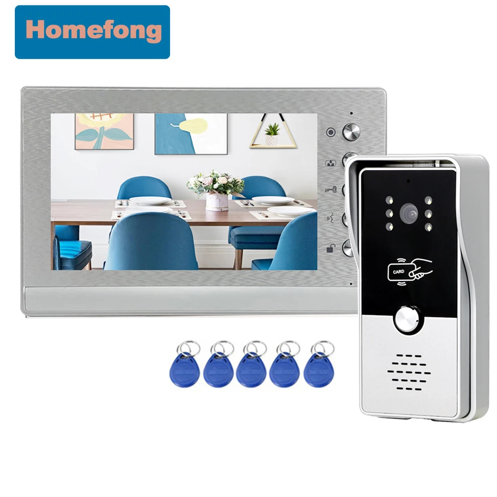 Homefong 7 Inch Wired Video Door Phone Intercom Monitor Wired Color Unlock Talk Dual Way Intercom