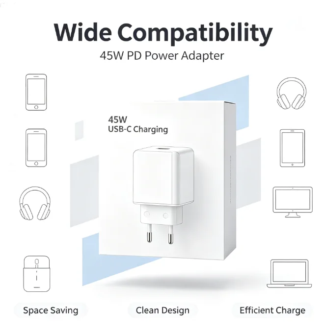 45W USB C Charger 2‑Port Fast Charging Phone Charger Power Adapter For iPhone Samsung Xiaomi Huawei Type C EU Plug Wall Charger