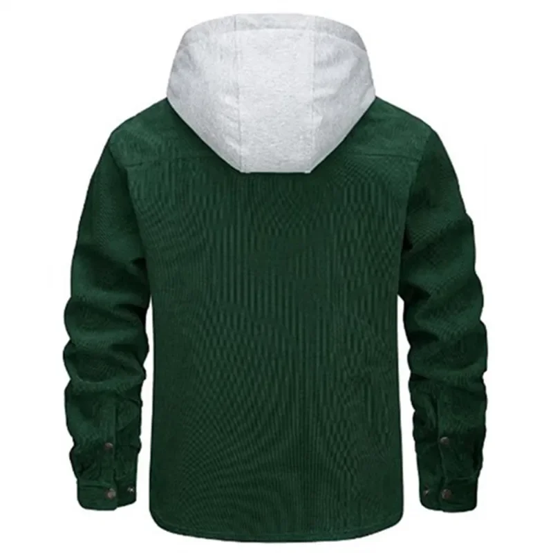 2026 Corduroy Hooded Jacket Men Autumn Winter Fashion Warm Male Casual Jackets Windproof Thick Multi Pocket Solid Outwear Coat
